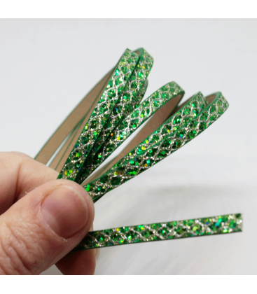 Rzemień płaski, wężowe romby w zieleni 5mm - 1,2m